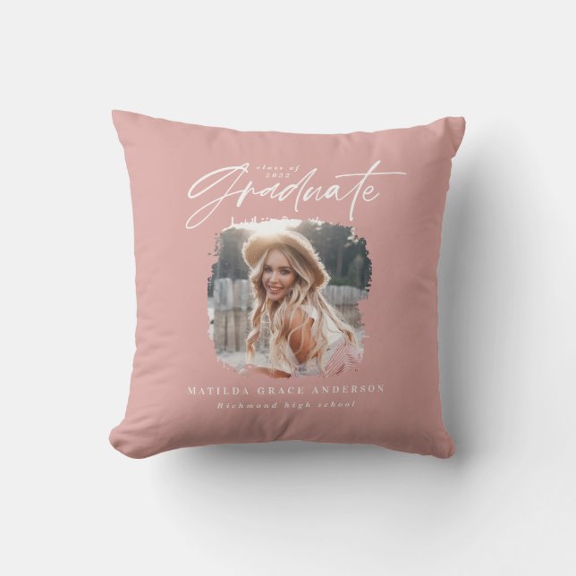 Coussin Écriture moderne rose girly photo élégante graduat (Recto)