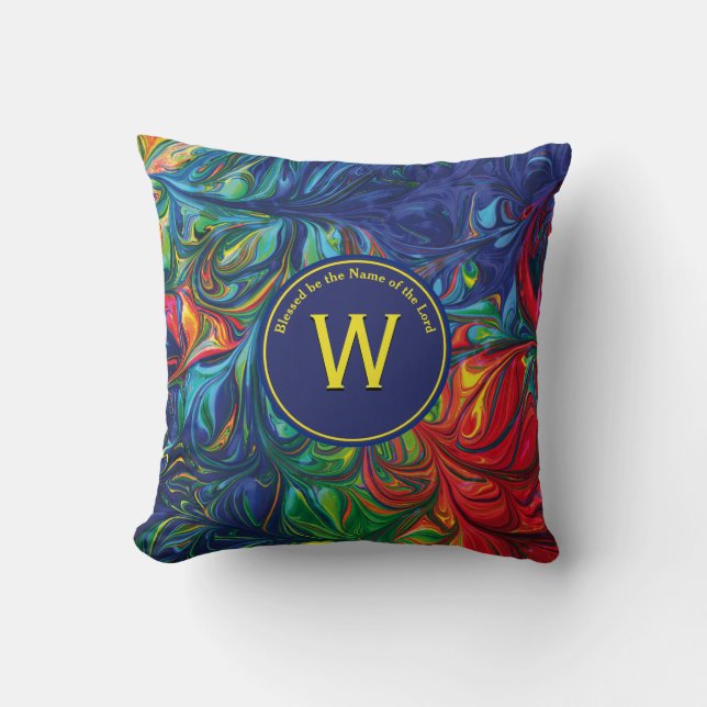 Coussin Écriture Monogramme Abstraite Customisée BLEU (Recto)
