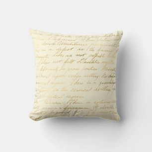 Coussin Écriture vintage en détresse beurre crème or éléga