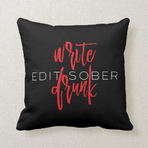 Coussin Écrivez ivre éditent sobre (rouge et blanc)