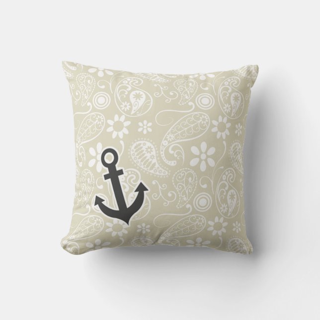 Coussin Ecru Paisley; Floral; Ancre (Recto)