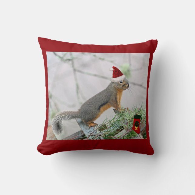 Coussin Écureuil de Noël avec le bas de Noël (Recto)