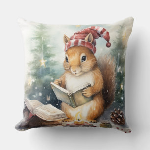 Coussin Écureuil de Noël lisant