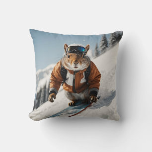 Coussin Écureuil de snowboard Heure d'hiver Animaux Whimsi