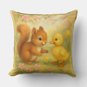 Coussin Écureuil et Caneton, Aquarelle de Natasha Us