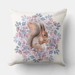 Coussin Écureuil et fleurs