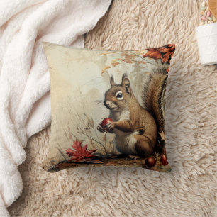 Coussin Écureuil vintage et glands en automne