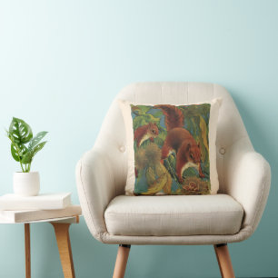Coussin Écureuils vintages, créatures de forêt, animaux