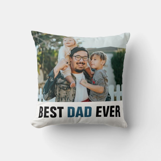 Coussin Edgy Blue Meilleur papa Jamais Photo Fête du Père (Recto)