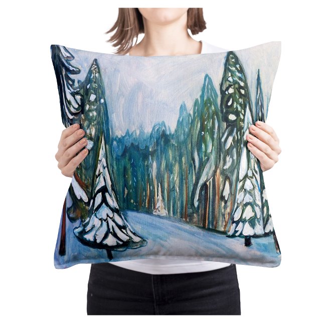 Coussin Edvard Munch New Snow, Winter Forest Landscape (Créateur téléchargé)