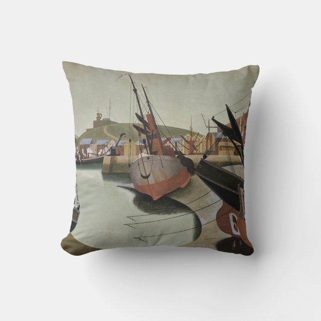Coussin Edward Wadsworth, port maritime, peinture d'art, (Recto)