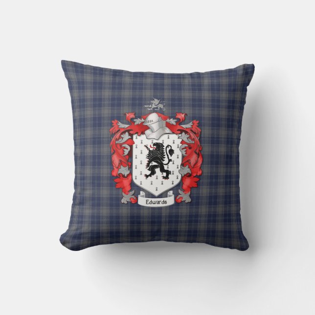 Coussin Edwards Family Crest et Tartan Plaid (Recto)