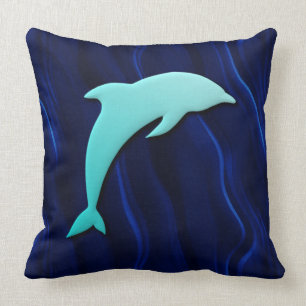 Coussin Effet 3D Dauphin Bleu sur Bleu Mer Profonde
