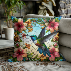 Coussin Effet de vitrail élégant de colibri