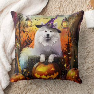 Coussin Éffrayant Samoyed Chien Halloween sorcière et Citr