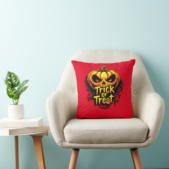 Coussin Éffrayant "Trick or Treat" Citrouille Halloween Ar (Chaise)