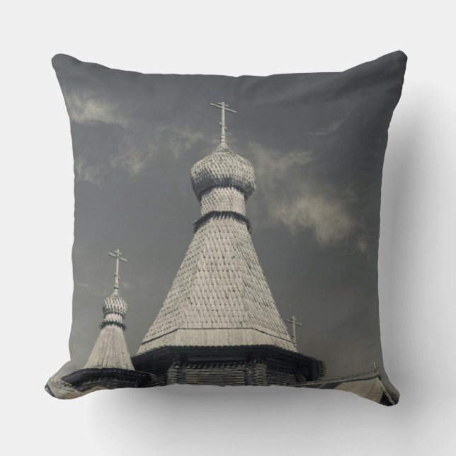 Coussin Église orthodoxe russe traditionnelle en bois (Recto)
