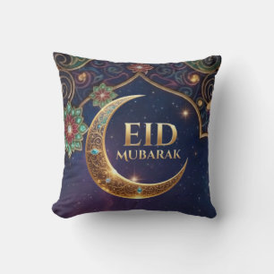 Coussin Eid Moubarak célébration islamique Or et marine