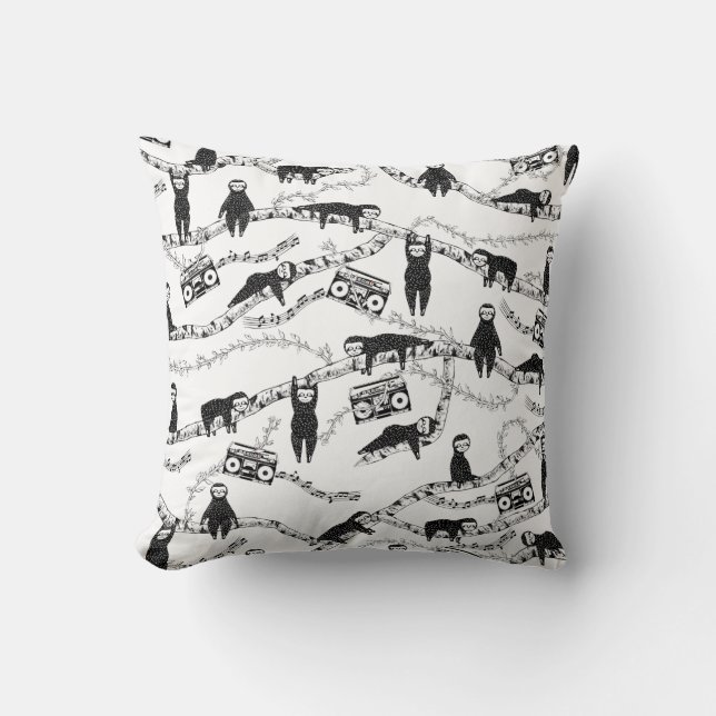 Coussin Eighties Music motif paresseux (Recto)