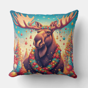 Coussin Élan de fête orné de décorations de Noël