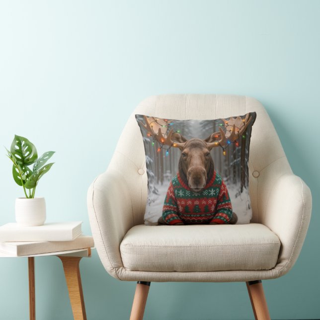 Coussin Élan portant un pull de Noël laid (Chaise)