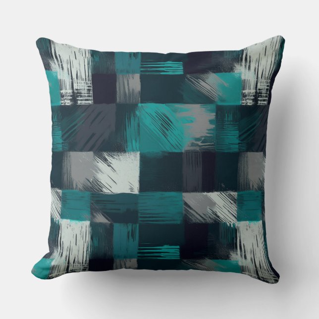Coussin Élégance Abstraite turquoise et grise (Recto)