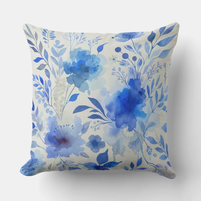 Coussin Élégance botanique bleu azur (Recto)