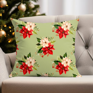Coussin Élégance botanique de Noël avec Poinsettia