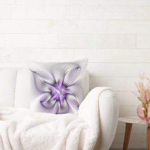 Coussin Élégance florale Art Abstrait Violet Fractal moder