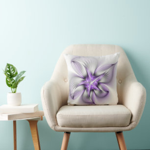 Coussin Élégance florale Art fractal violet abstrait moder