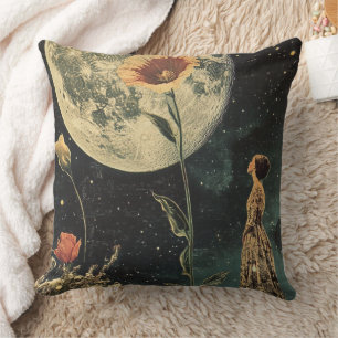 Coussin Élégance Lune - Femme avec Lune