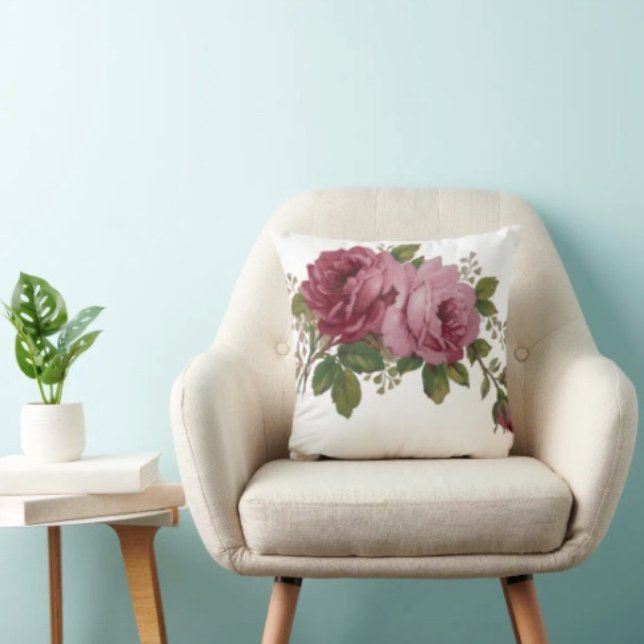 Coussin Élégance Rose Rose (Throw Pillow 100% polyester heavyweight stretch material. Hidden zipper Made in the USA.
)