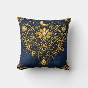 Coussin Élégance Vintage Or Mystique Floral Céleste