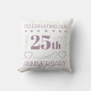 Coussin Élégant 25e anniversaire de Mariage violet