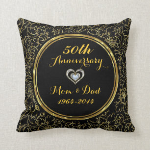Coussin Élégant 50e anniversaire de Mariage Black & Gold