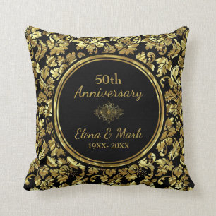 Coussin Élégant 50e anniversaire de Mariage Black & Gold