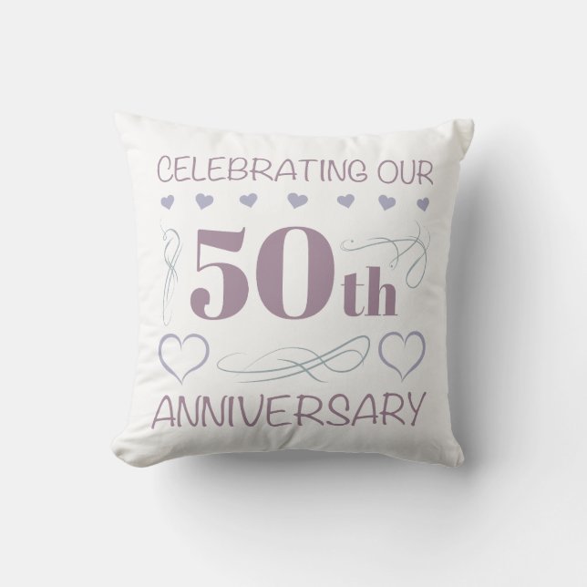 Coussin Élégant 50e anniversaire de Mariage violet (Recto)