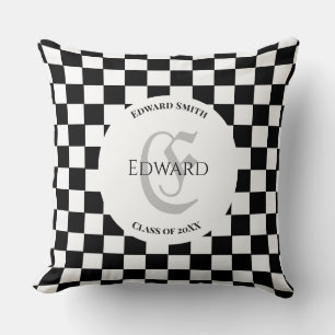 Coussin Élégant À damiers blanc et noir