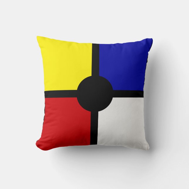 Coussin Élégant Abstrait noir, bleu, rouge, jaune et blanc (Recto)