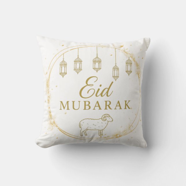 Coussin Elegant Aïd Moubarak Gold Lantern & Sheep Design (Recto)