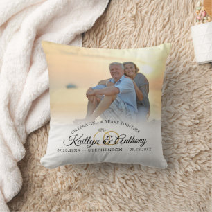 Coussin Élégant Anniversaire Photo Script de calligraphie