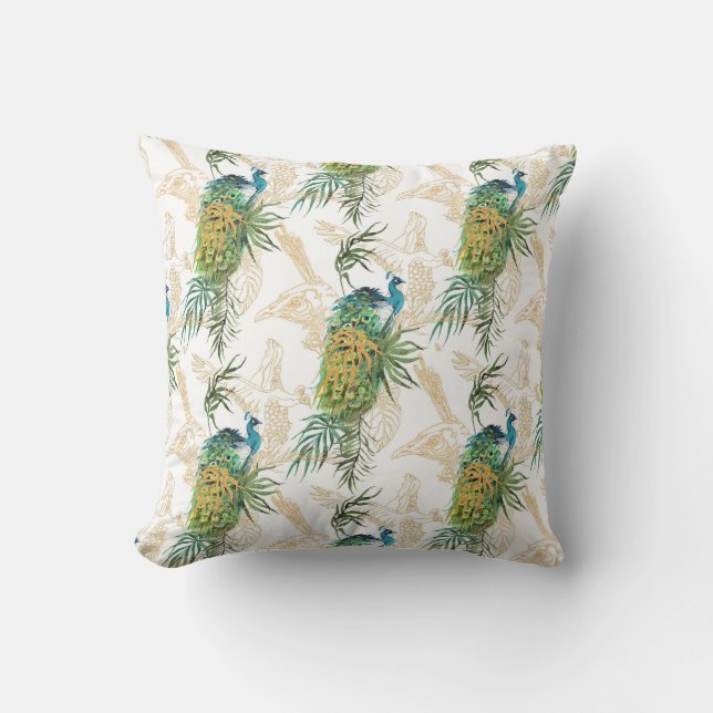 Coussin Elégant aquarelle moderne Peacock motif floral (Recto)