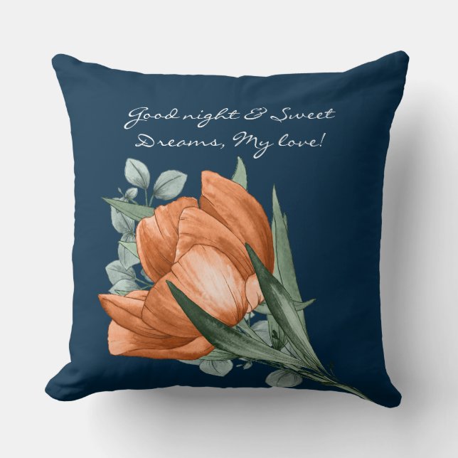 Coussin Elégant Aquarelle Peony Bonne Nuit Sweet Dreams (Recto)