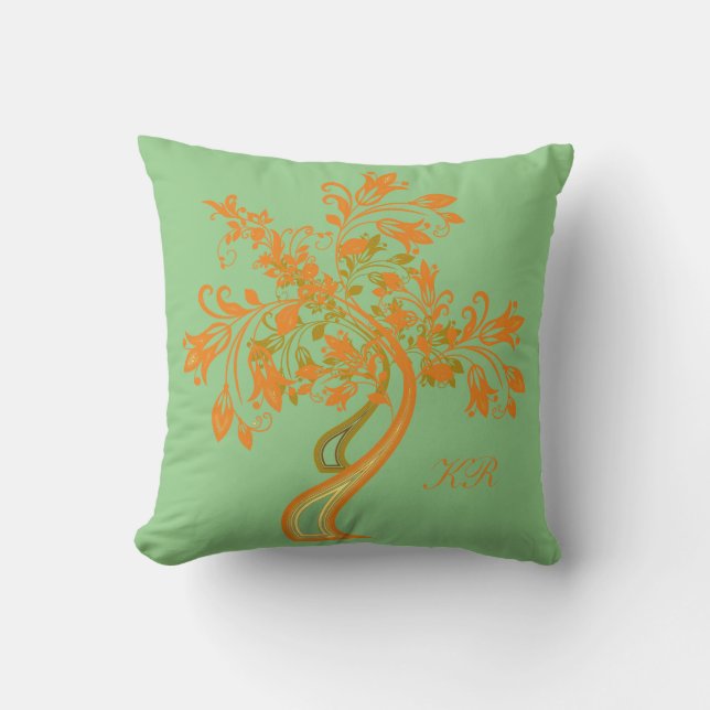 Coussin Elégant arbre de vie orangé vert de la menthe anti (Recto)