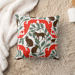 Coussin Élégant Art Nouveau Rouge Brown Noir Chat-Whimsica