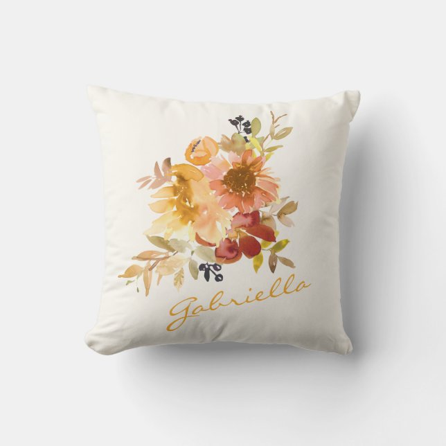 Coussin Élégant Automne Automne Aquarelle Floral Personnal (Recto)
