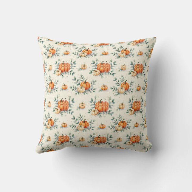 Coussin Elegant Autumn Pumpkin and Eucalyptus Watercolor  (Verso)