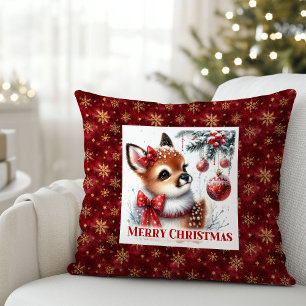 Coussin Élégant bébé cerf forêt enneigée enfants cadeau No