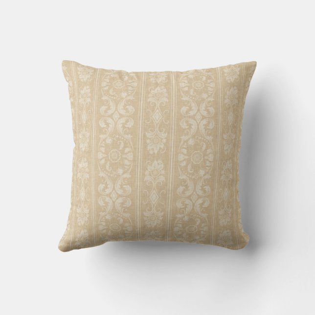 Coussin Elégant beige et crème Floral Damask (Verso)