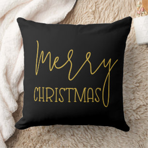 Coussin Élégant Black Gold Moderne Minimal Joyeux Noël